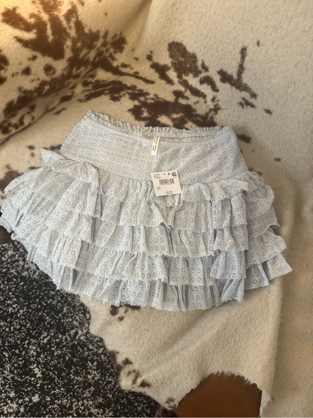 American Eagle Outfitters Pale Blue Eyelet Ruffle Mini Skirt